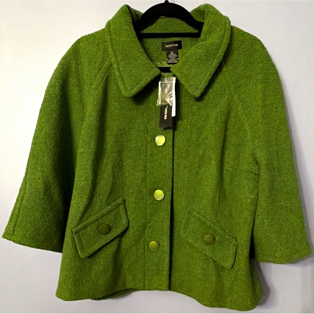 VTG Wool Blend NWT Spense Women Swing Cropped Boxy Jacket Bouclé 3/4 Sleeve XL